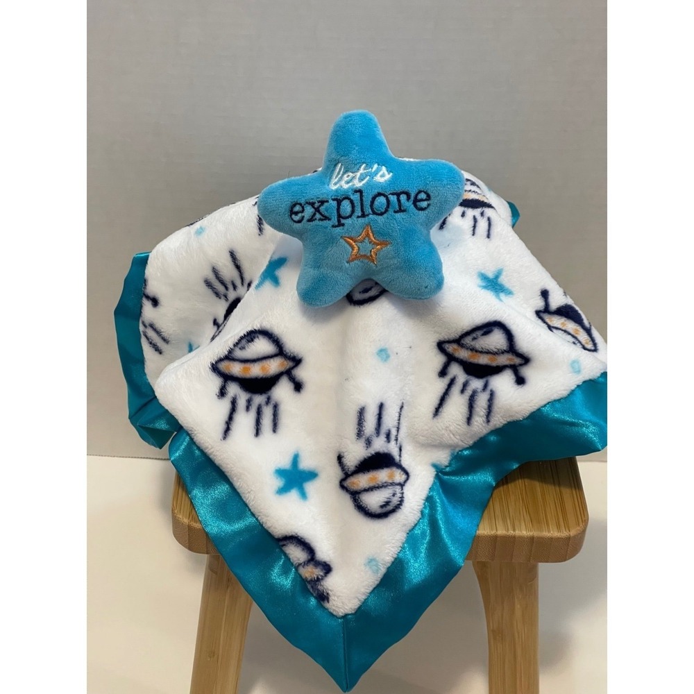 Lightning‎ Bug Blue Satin UFO Spaceship Lovey Baby Security Blanket Plush